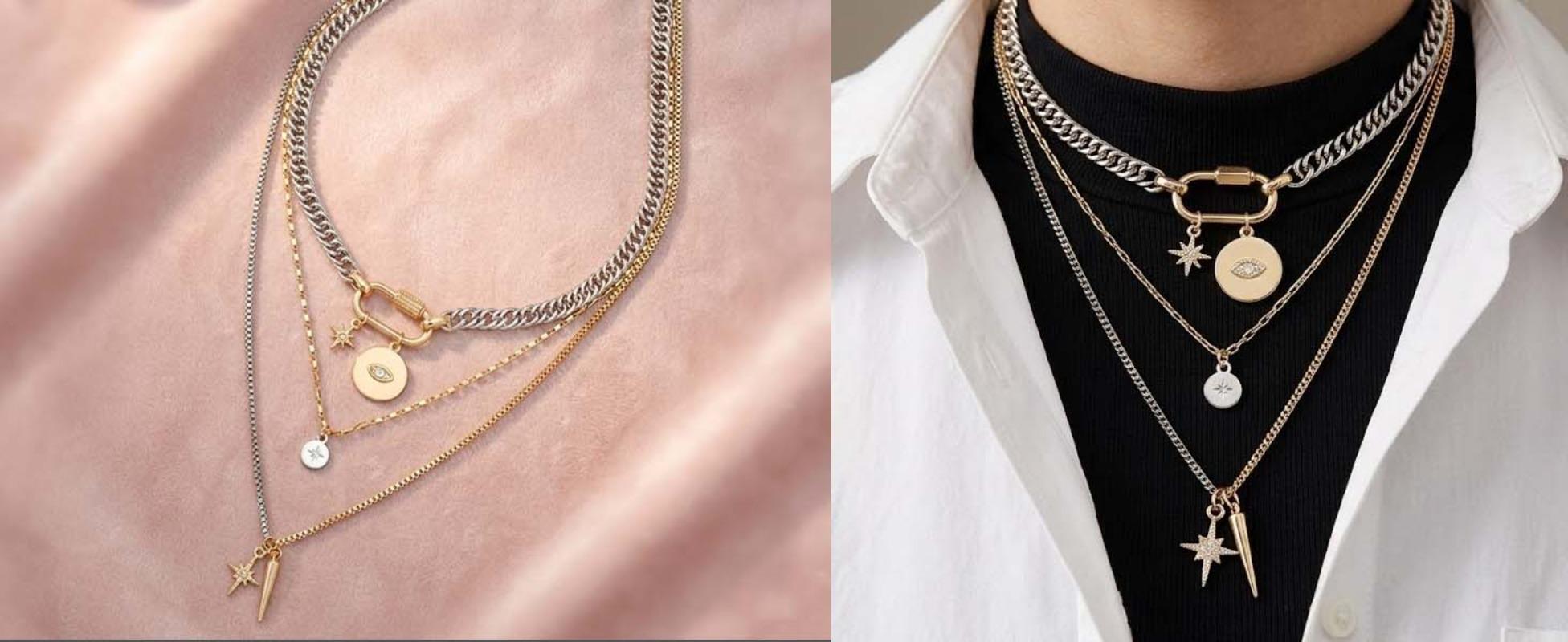 Gold Layered Stackable Necklaces for Women – Chunky Statement Set with Mixed Metal Coin Charms, Trendy Jewelry Gift for Her