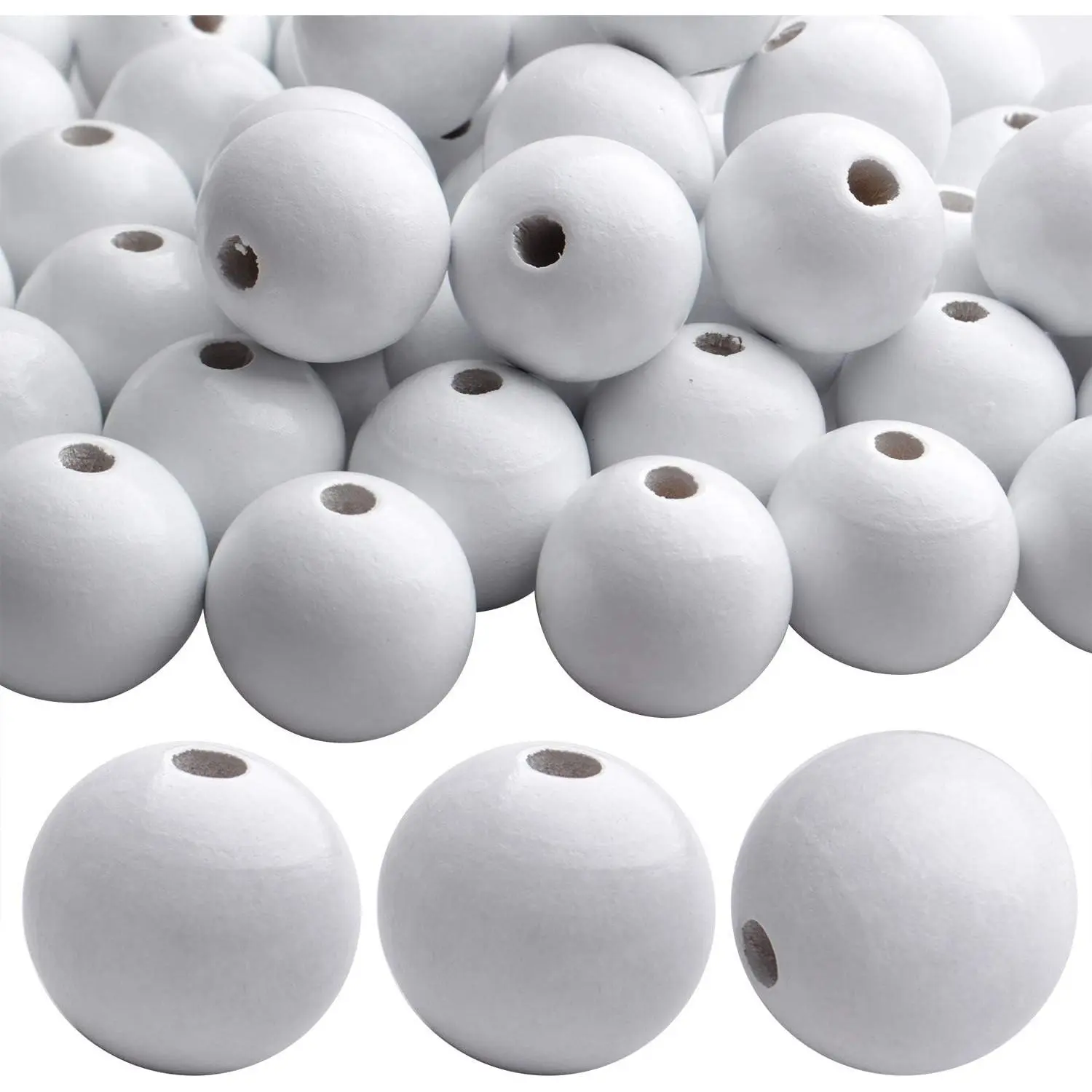 Round Wooden Beads, 50 count 25mm  Unfinished Wooden Spacers for DIY Crafts  Making, White, Hole: 5mm