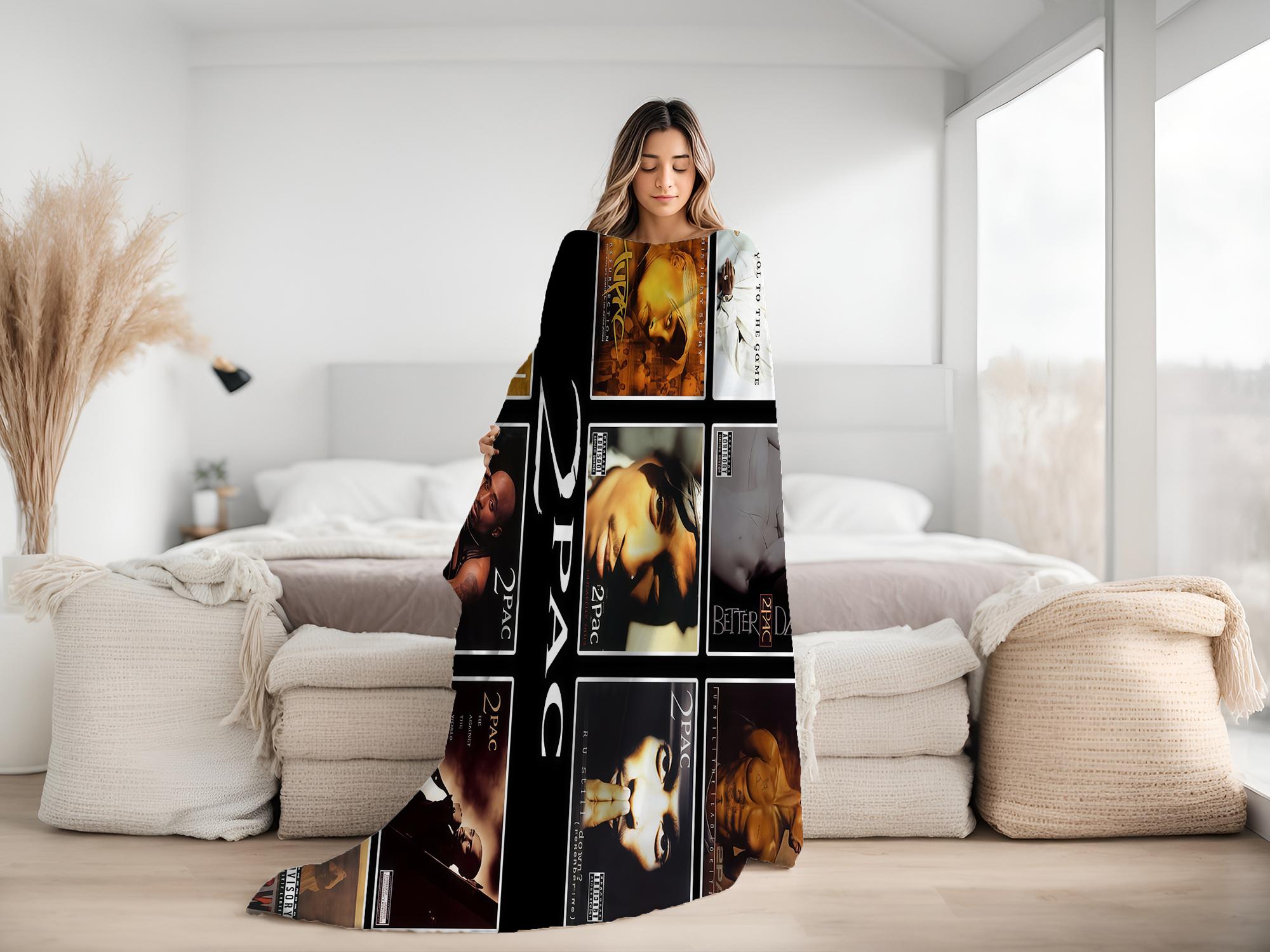 2Pac Tupac Shakur Iconic Album Art Collage Fleece Blanket – Makaveli Thug Life Hip Hop Icon Plush Throw, Perfect for 90s Rap Collectors