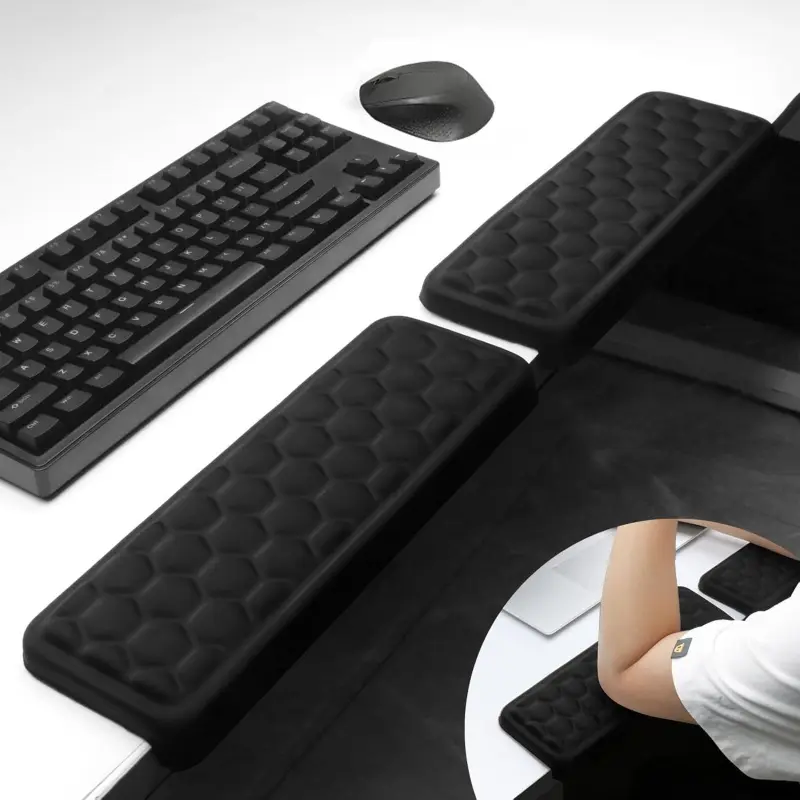 2pcs Solid Color Office Mouse Pad with Elbow Protection Pad for Computer Desk Edge Anti-Pressure, Non-Slip Foam Keyboard Wrist Rest2pcs 2pcs