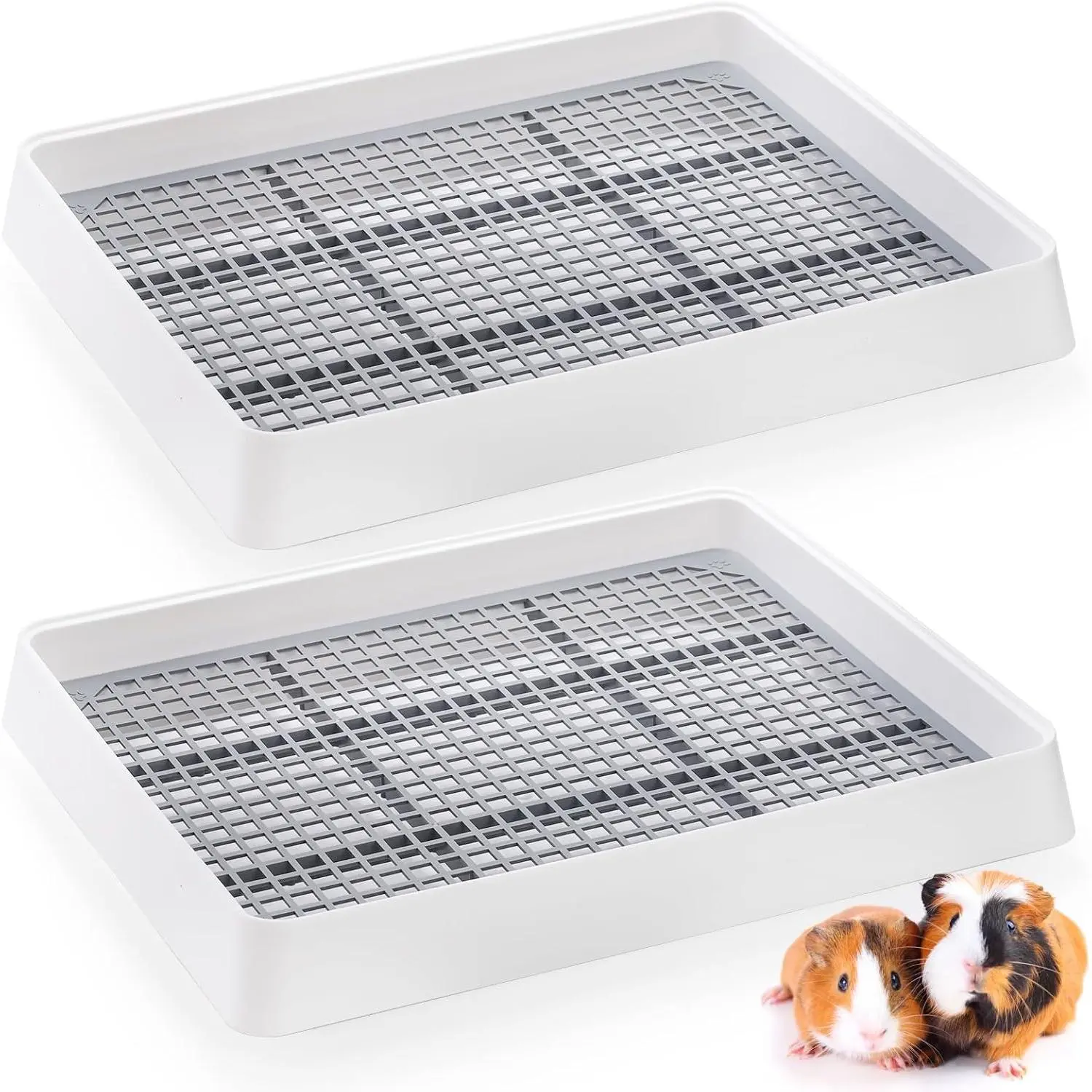2 Pack Large  Litter Box, Shallow Bunny Restroom Litter Tray, Small  Litter Pan Toilet Potty Trainer with Grate for  Hamster Ferret Rats Guinea Pigs Hedgehog Chinchillas