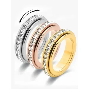 3Pcs Chrome-Plated Alloy Cube Zirconia Spinner Rings, Geometric Fidget Rings for Stress Relief, Chrome-Plated Alloy Rings, Cube Zirconia Rings