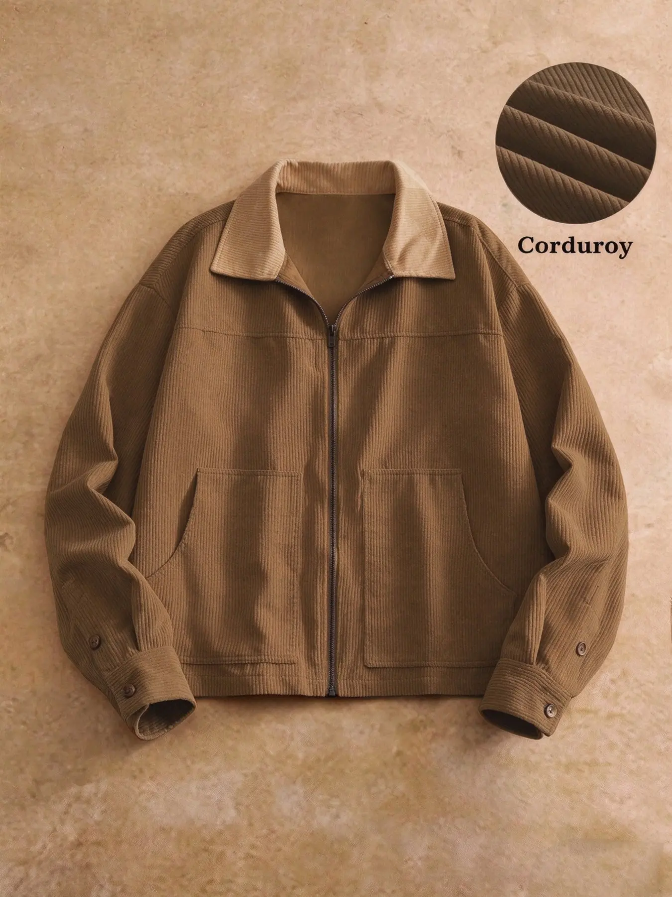 Men's Colorblock Lapel Vintage Jacket, Loose-Fit Drop Shoulder, Dual Pockets, American Retro Style, Vertical Texture Fabric, Fall Winter Outerwear