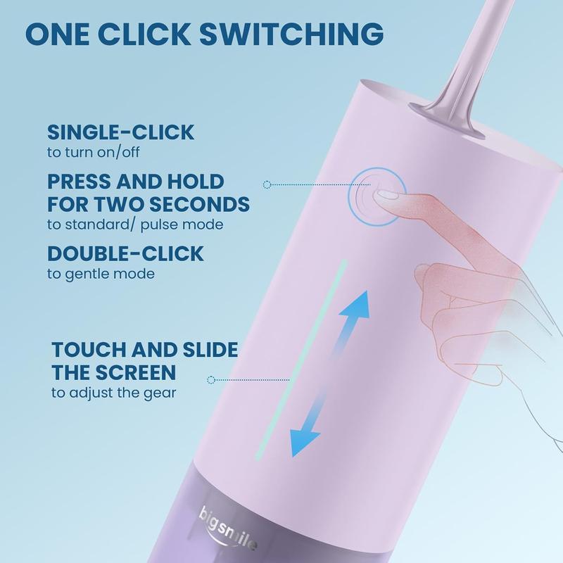 Travel Cordless Water Flosser, IPX7 Waterproof Electric Oral Irrigator with 3 Modes and 4 Replaceable Jet Tips, Rechargeable and Portable for Easy Cleaning (Purple)