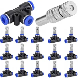 30 Pcs Brass Misting Nozzles Mister Replacement Nozzles with Filter Mesh & 1/4" Water Misting Nozzle Tees Kit, 0.012"/0.3mm Orifice Misting System Heads Sprayer for Outdoor Cooling System