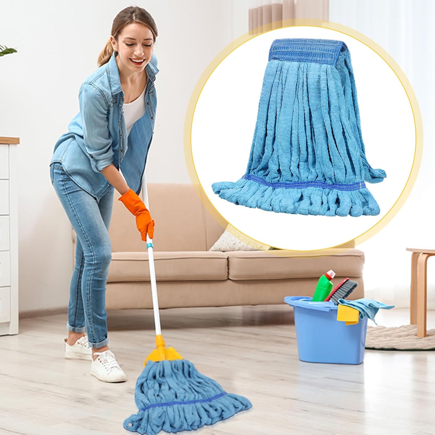 4 count Commercial Mop  Replacement Tube Microfiber Industrial Looped End Mop Heads Refill for Floor Cleaning for Home Commercial Industrial Use(Large,Blue)