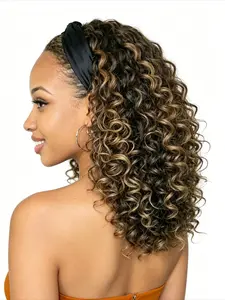 Bright Ginger Deep Wave 14 Inch Headband Synthetic Wig, Glueless Lace-Free, Full Thick Curly Texture, Beginner Friendly, All Seasons