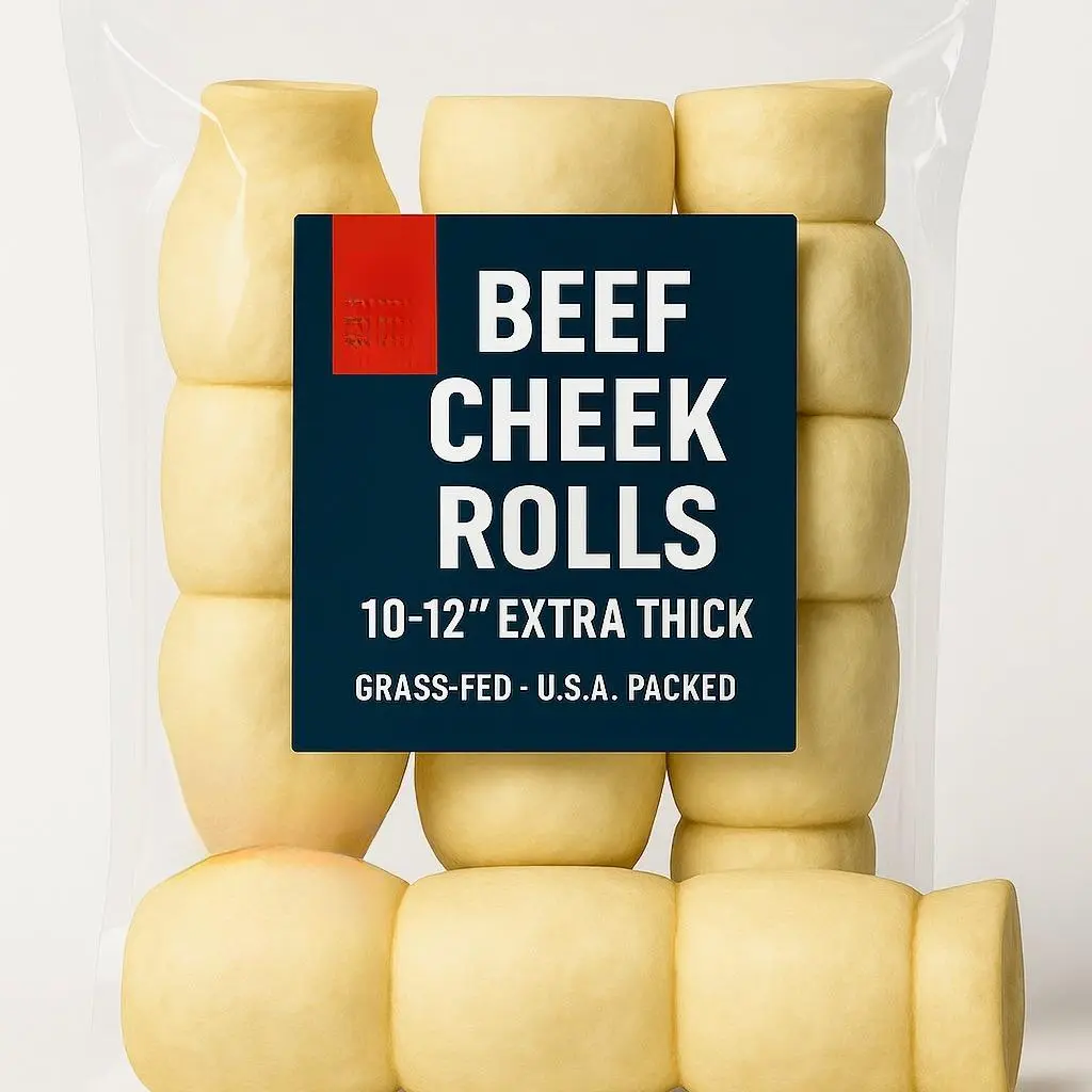 Large Dog Chew Rolls - 3-Pack 10-12in Extra-Thick 100% Natural Single-Ingredient Beef Collagen Solid Rolls, Long-Lasting for Aggressive Chewers, 10-12" Extra Thick