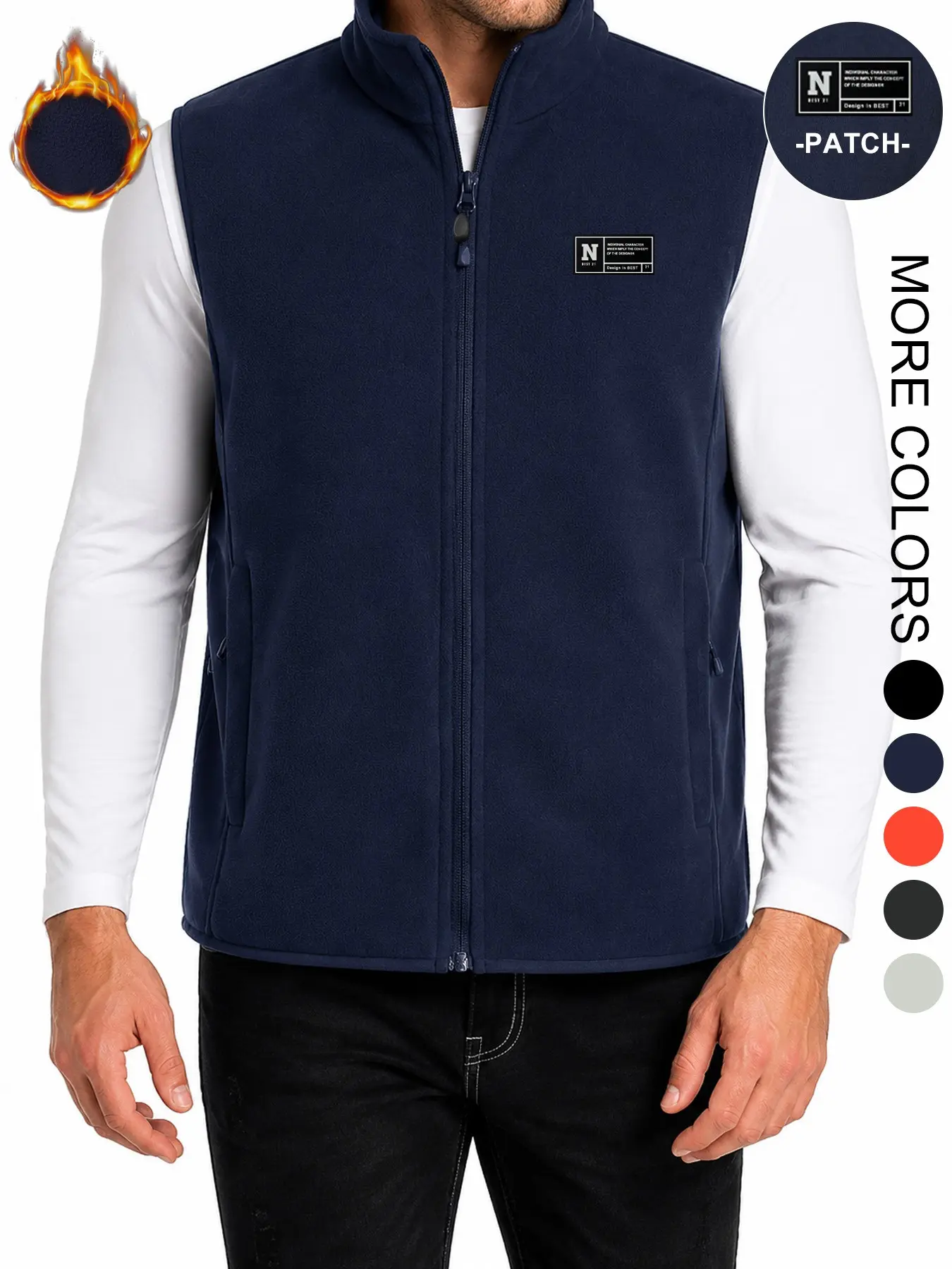 Men's Lightweight Fleece Lined Thermal Waistcoat Vest Sleeveless Stand Collar Zip Up Warm Jacket Body Warmer Coat for Outdoor Casual Daily Wear Work Commute