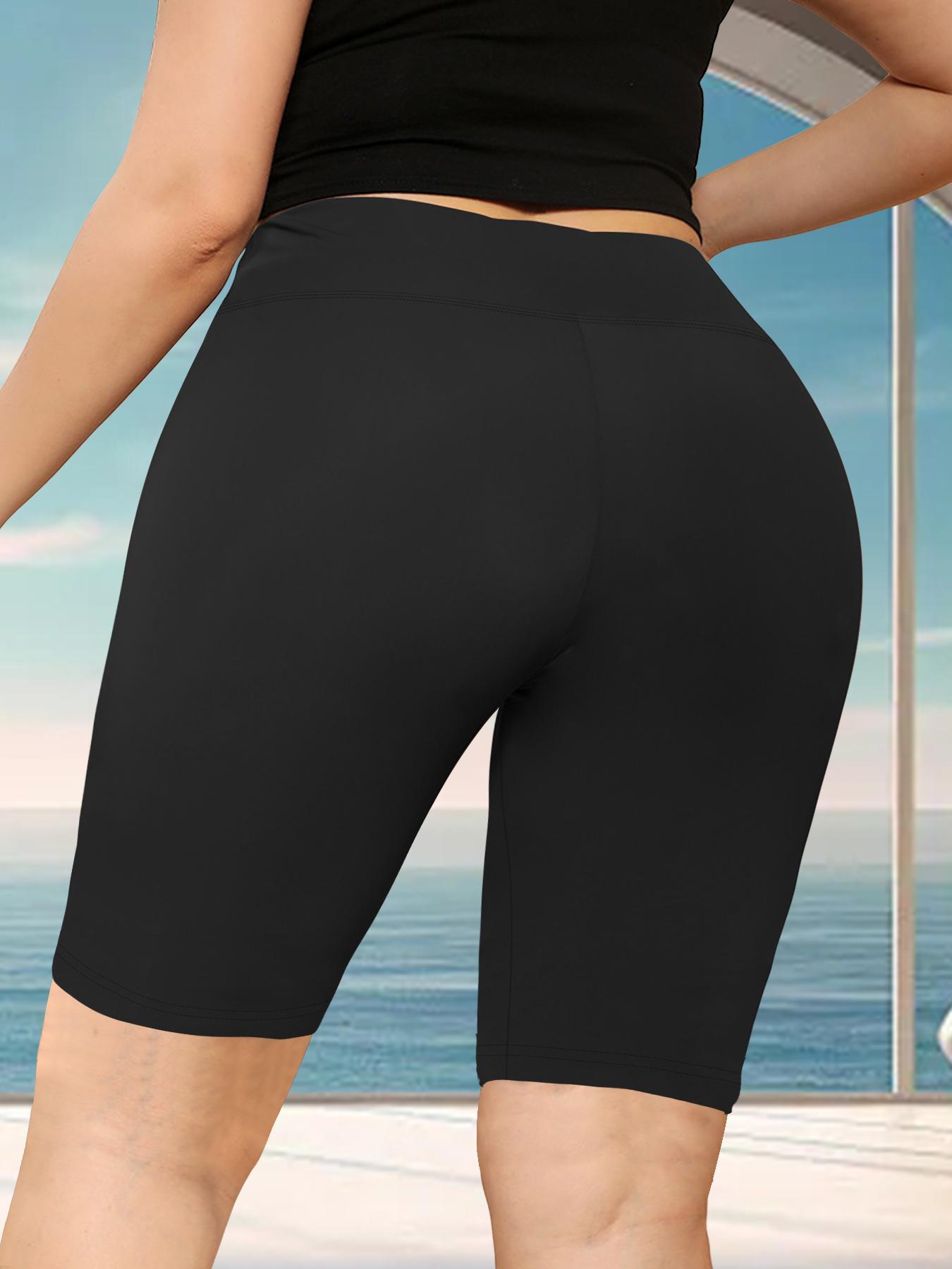 Plus Size Solid High Waist Short Leggings, Casual Comfy Breathable Skinny Shorts for Yoga Gym Workout Running, Summer Outfits 2024, Women's Bottoms for Summer, High Stretch Shorts