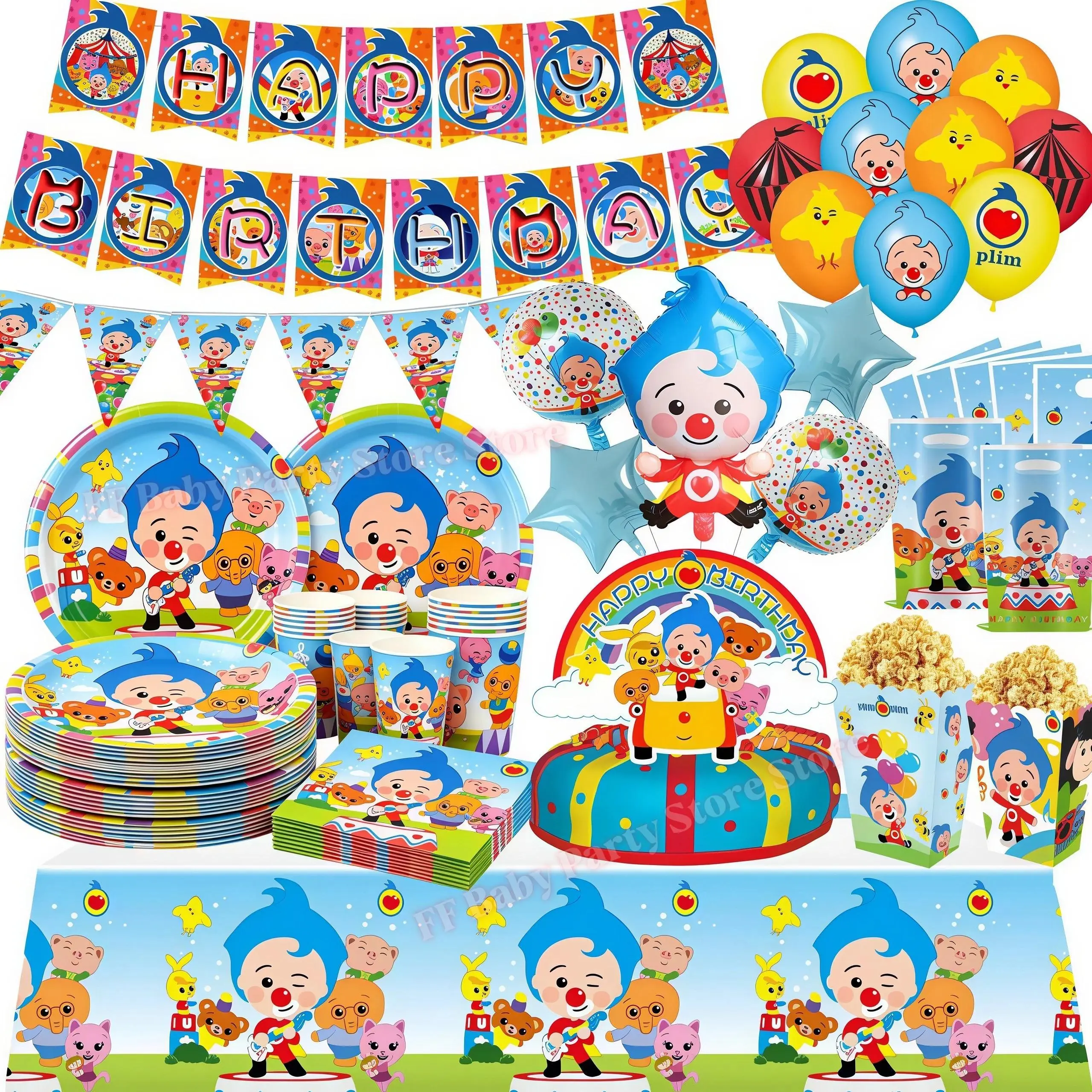 Happy Birthday Party Decoration Circus Theme Clown Party Supplies Tableware Kit Plates Balloons for Baby Shower Kids Favor Gifts