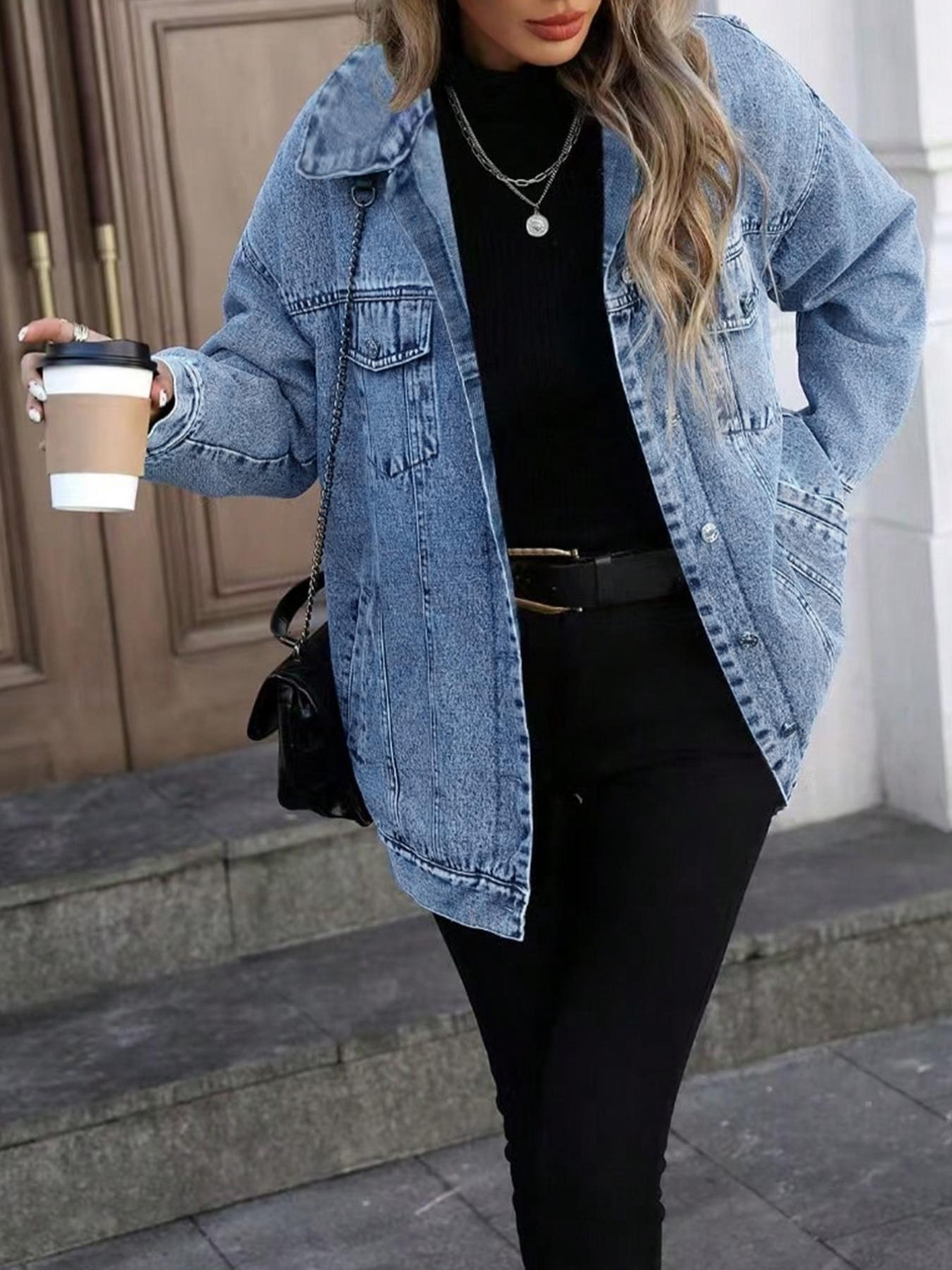 Women's Denim Jacket, Casual Street Fashion Long Sleeve Outerwear for Daily Wear, Ladies Clothes for All Seasons