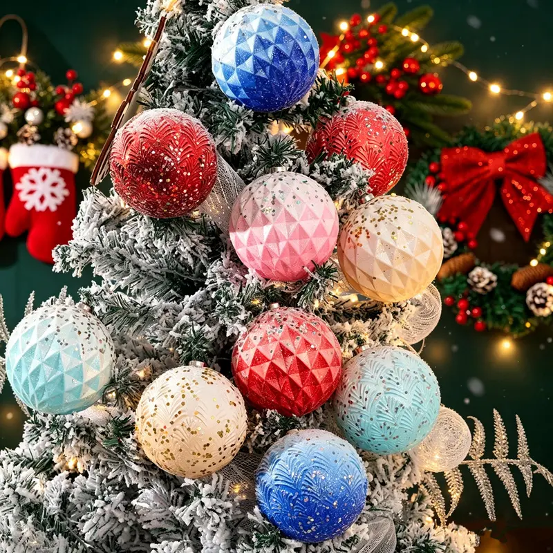 4 pieces of painted glitter Christmas ball ornaments in a light luxury style, with fine textured sequins, eco-friendly, durable, and easy to hang. Suitable for decorating Christmas trees in homes, yards, and shopping malls, ideal for gifting