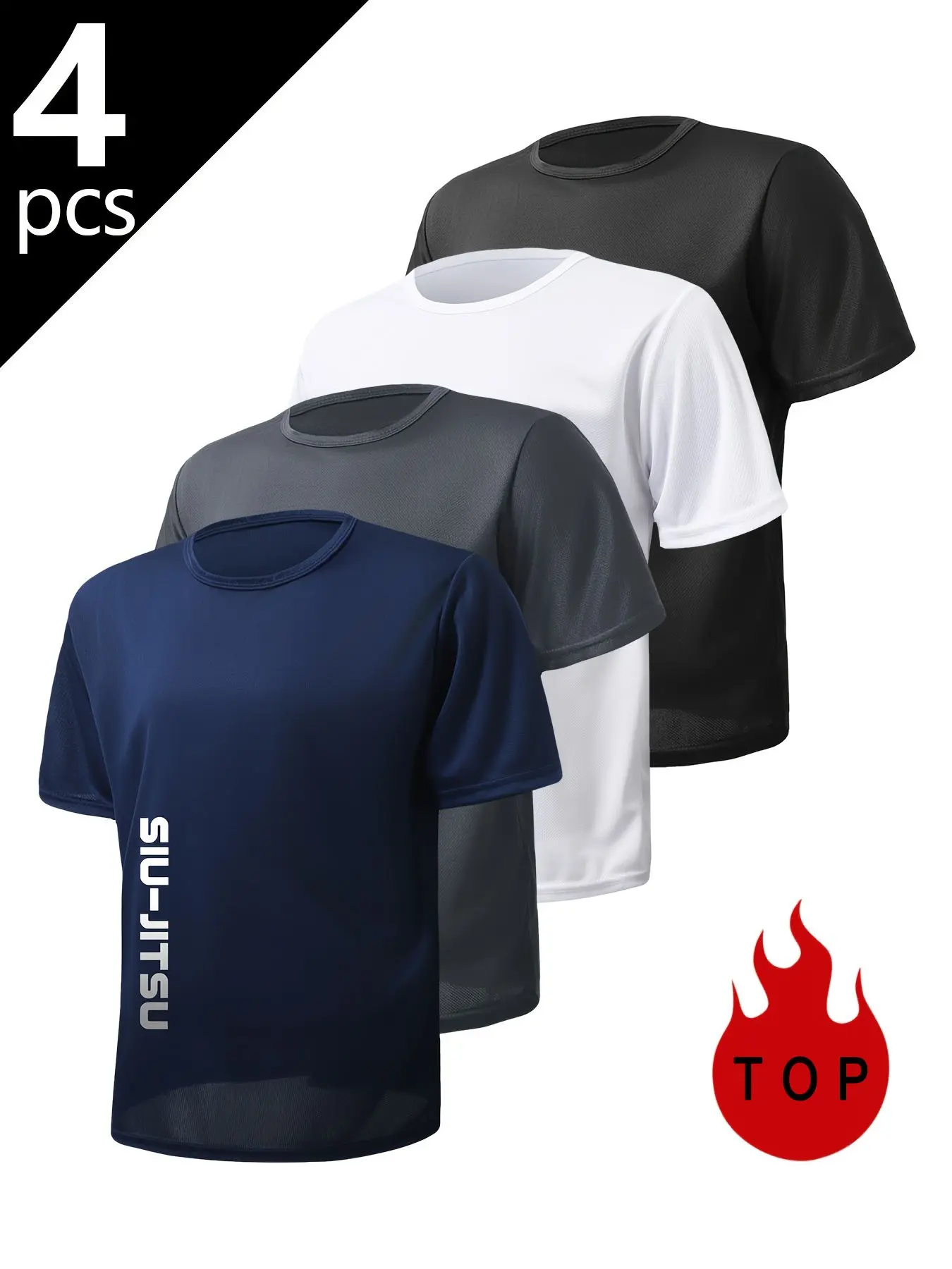 4-Pack Sporty Short Sleeve Breathable T-Shirts, Letter Print, Quick-Dry, Moisture-Wicking, Dry Fit Wicking, Ideal for Gym, Running, Basketball, Casual Wear
