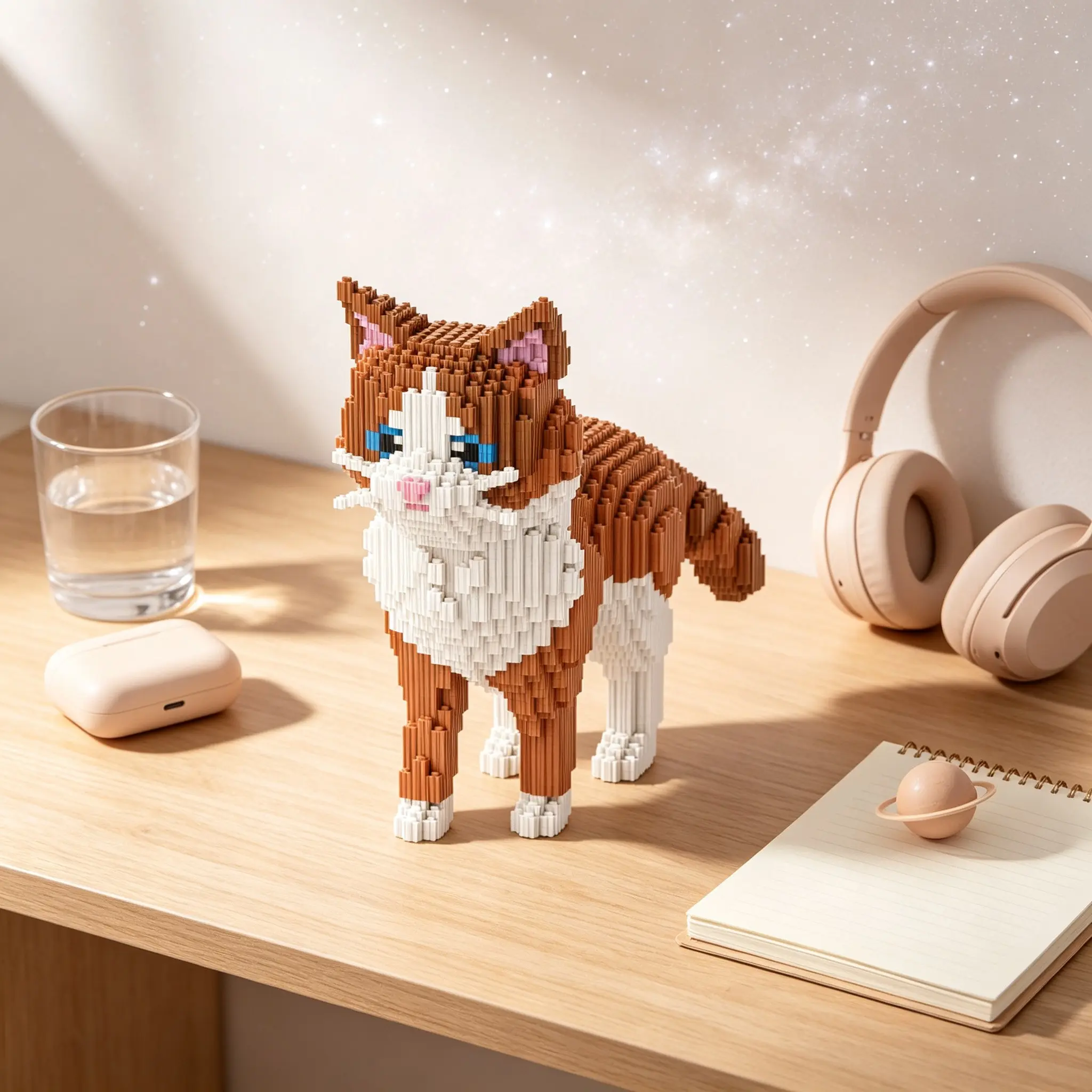Standing Cute Cat 3D Animal Shape Interlocking Creative Puzzle Building Block Ornament, Home Office Decor, Party Decoration, Ideal Gift, Handmade Craft, Lightweight Statue