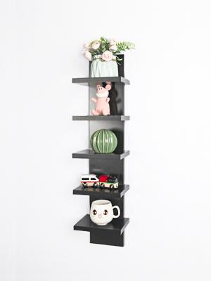 1=5 Tier Shelvesl, Vertical Column Wall Decor Mount Floating Shelves for Bedrooms, Living Rooms, Natural Finish Wall Shelf, Black