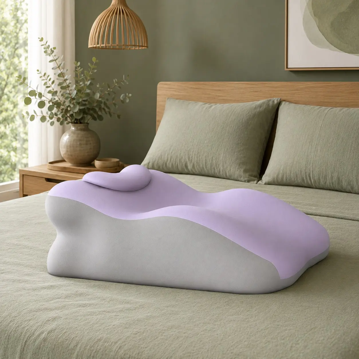 Double Person Home Backrest Lumbar Pillow with Small Cushion, Multi-Angle Shape Adaptability, Washable Cover, Comfortable Home Resting, Curved Supportive Backrest