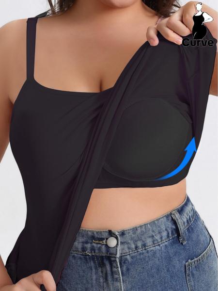 Plus Size Women's Adjustable Cami Top with Built In Bra Pad, Soft Comfortable Summer Vest, Casual Wear for Any Occasion