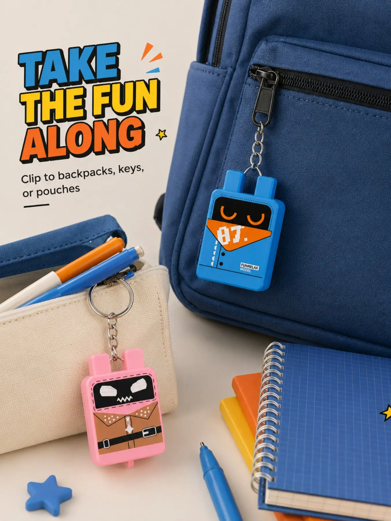 Trendy Kabu Pop It Fidget Press Ear Toy Keychain, 4 Cute Uniform Cartoon Designs Stress Relief Bag Charm, Mini Pocket Anxiety Decompression Viral Fidget Gadget Key Ring, Novelty Fun Gift for Students Teens Backpacks Handbags & Car Keys