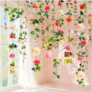 35.4 ft Artificial Flower Garlands 6 Pcs – Hanging Wildflower Vines for Wedding Arch Decor, Floral Backdrop Wall Fake Flowers for Bridal Shower Garden Party Decorations