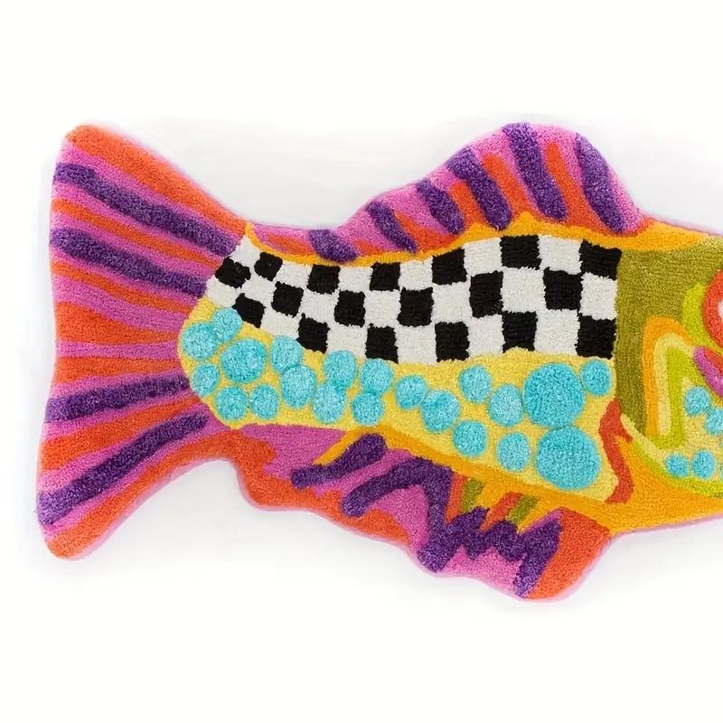 Creative Colorful Ugly Fish Bath Mat, Irregular Shape Absorbent Thickened Shower Room Foot Pad, Bathroom Door Mat, Home Decor