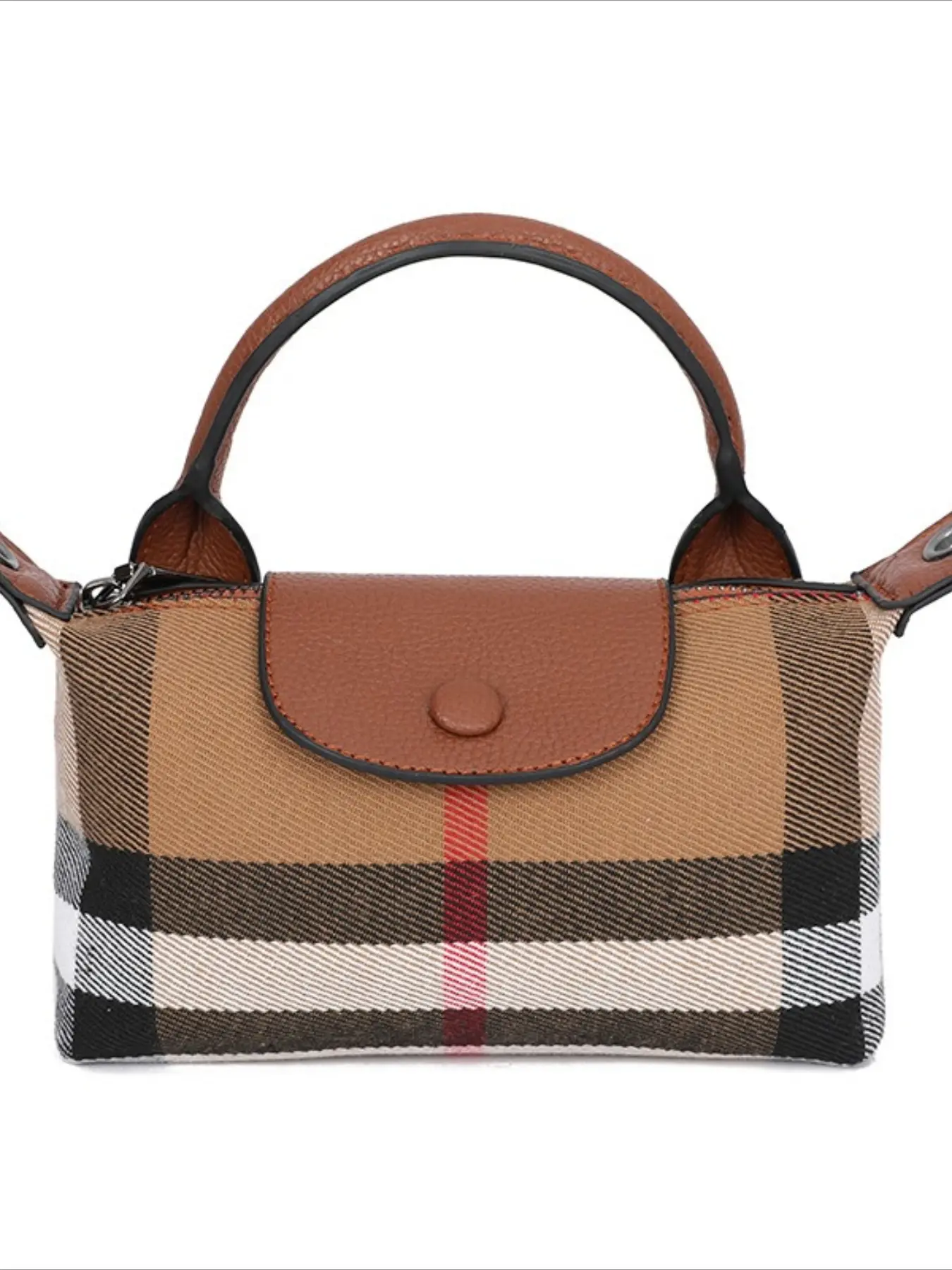 2025 new canvas plaid bag leather handbag shoulder messenger bag high-end women's bag fashion dumpling bag