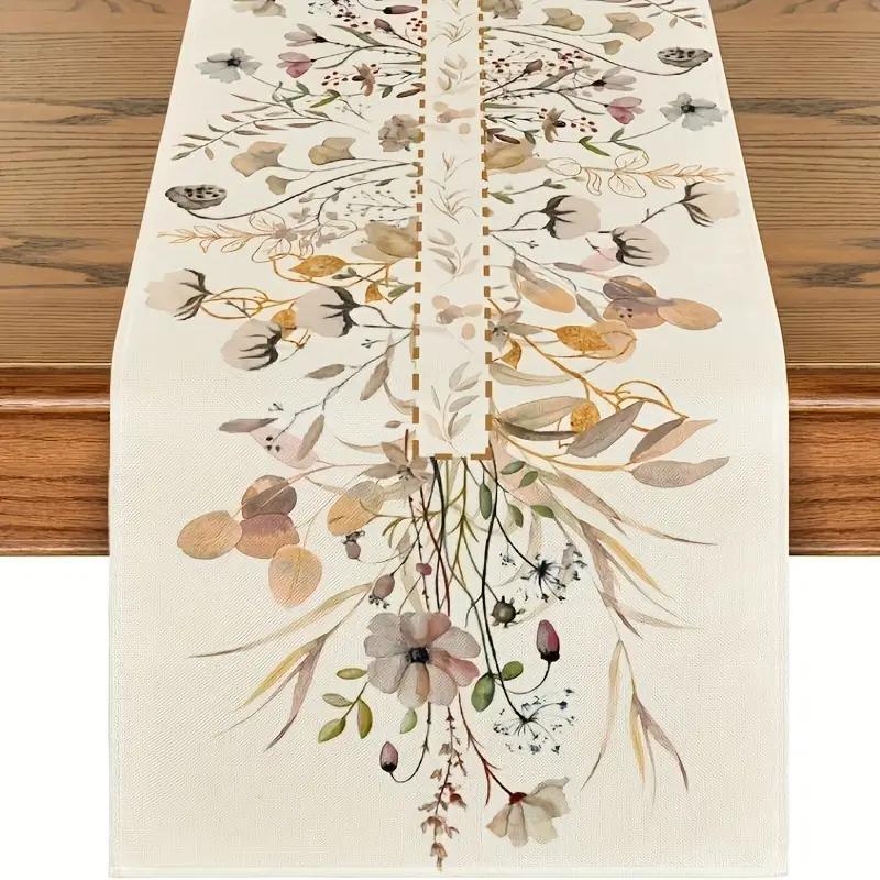 Floral Pattern Table Runner, Durable Polyester Household Decorative Tablecloth, Table Decoration Supplies for Home Kitchen Dining Room, Add Elegance, Add Charm