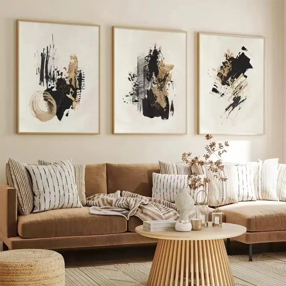 3pcs Modern Minimalist Abstract Art Texture Poster Frameless Hanging Painting Black Matte Gold Art Canvas Painting Living Room Bedroom Home Decoration