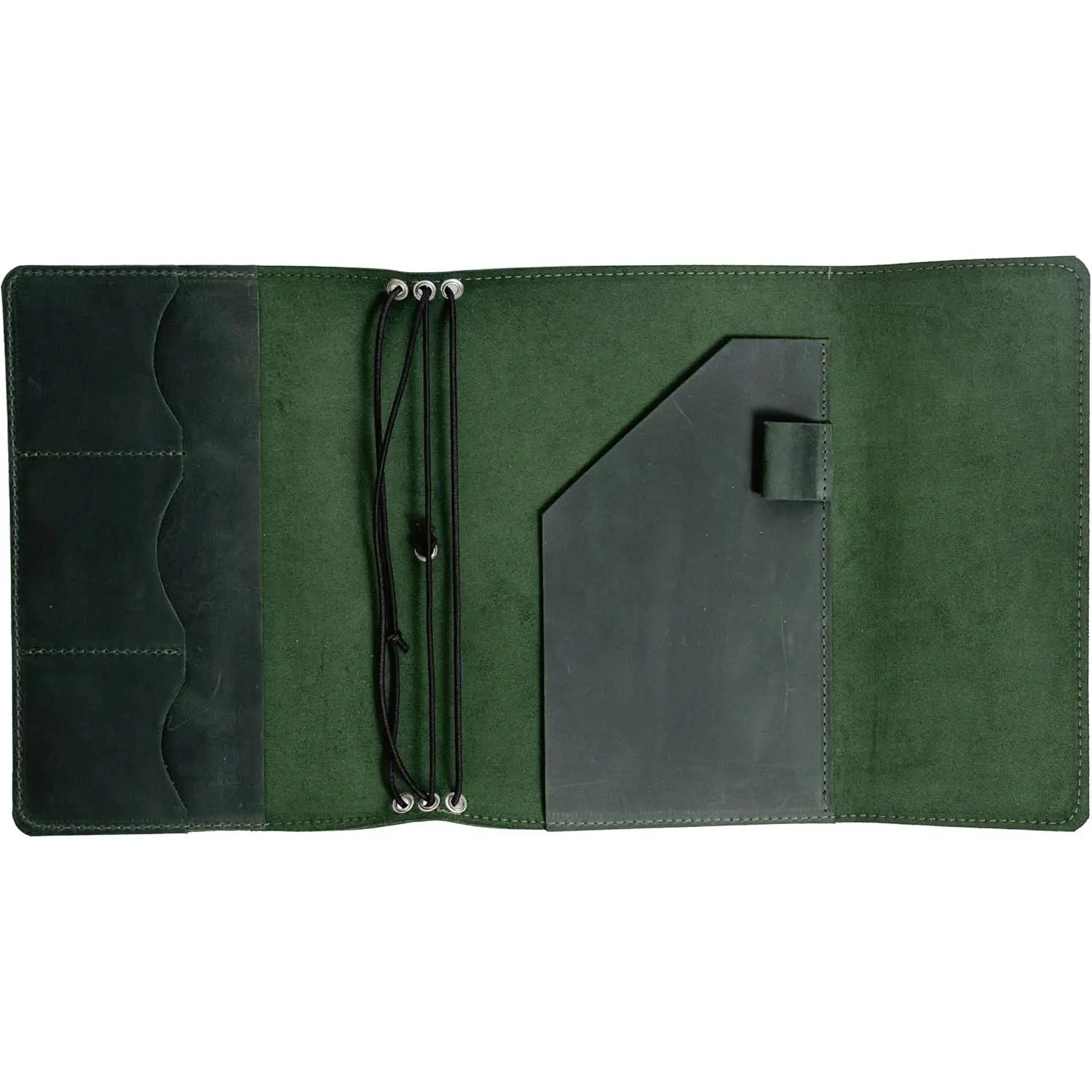 Leather A5 Notebook Cover – Refillable Journal Cover with Pen Holder & Card Slots, Handmade Leather Notebook Case, Fits A5 Notebooks (Paper Not Included), Green