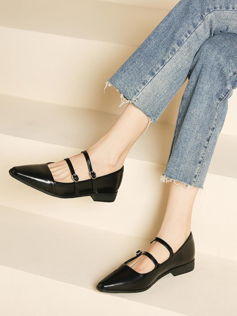 Retro English Style Mary Jane Shoes for Women, Square Toe Casual Buckle Flat Shoes for Commuting, PU Leather Trendy Footwear
