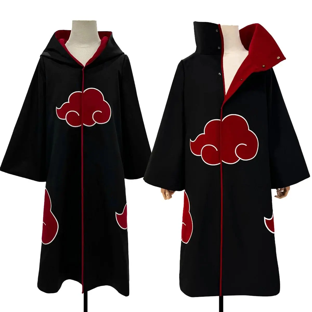 Unisex Akatsuki Itachi Anime Cosplay Cloak - Woven, Embroidered Red Cloud, Stand Collar, Long Coat for Party Events, Women's Special Clothing Costumes & Accessories, Size S