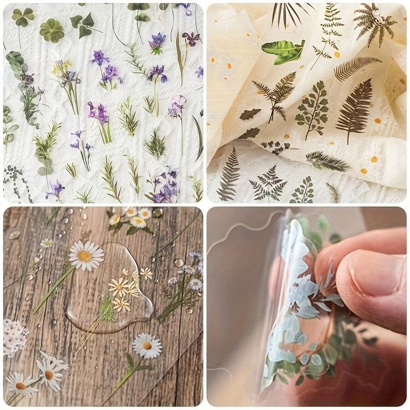 48 Vintage Natural Floral Scrapbook Stickers, Waterproof Transparent Flower Stickers, Self-Adhesive Plant Decals for Scrapbooks, Journals & Crafts, Scrapbooking