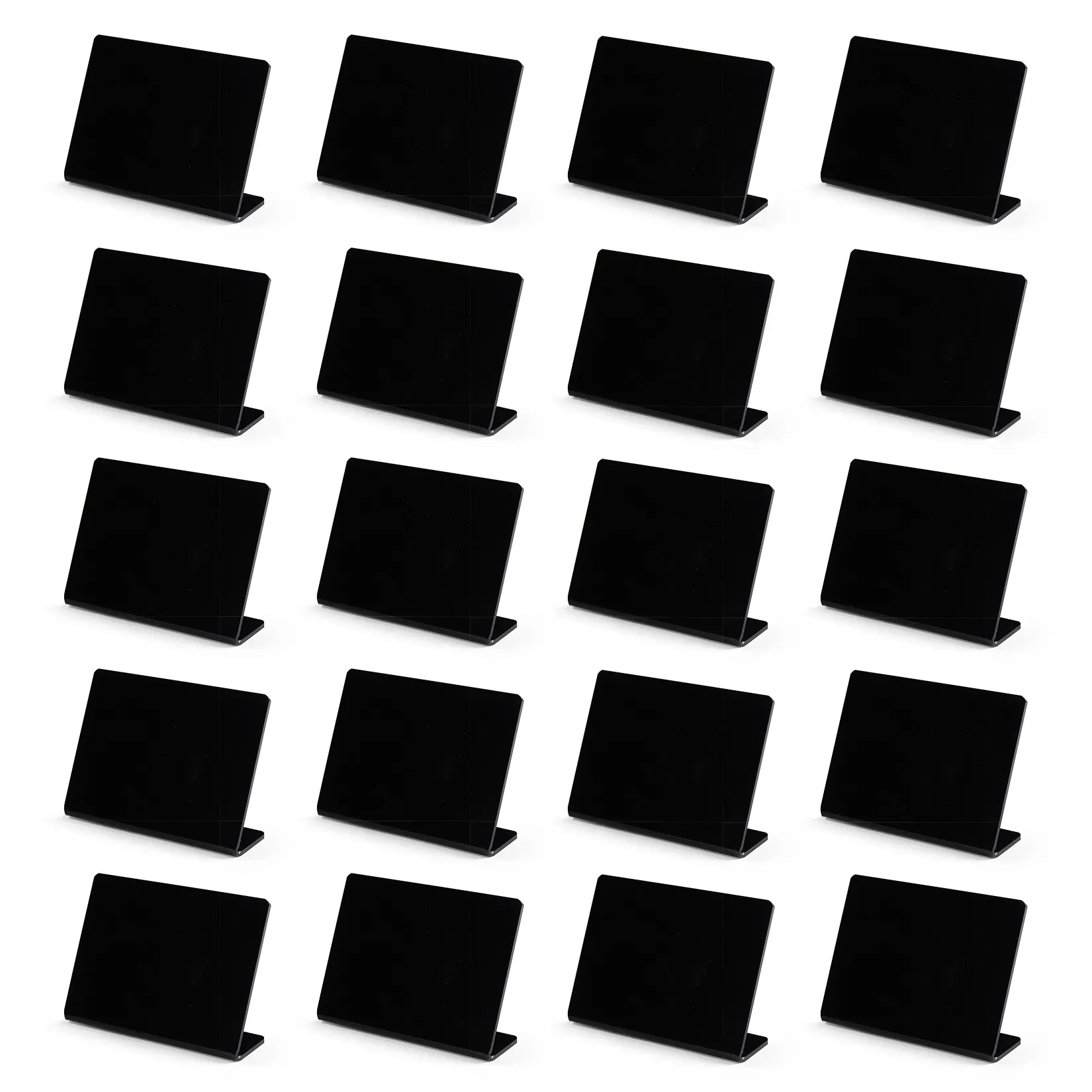 20 Pack Reusable Mini Chalkboard Signs – L/V-Shaped Black Acrylic Tabletop Display– Small Food Label Marker Boards
