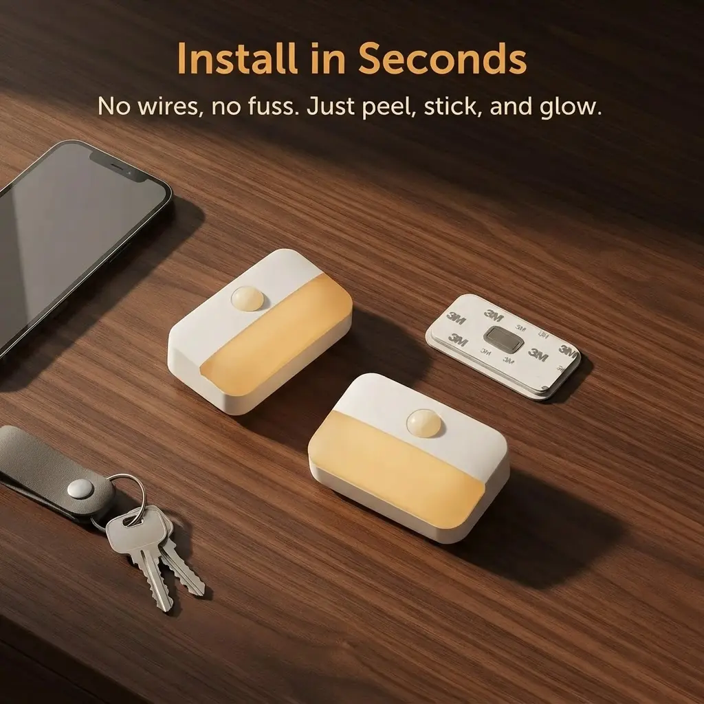 8 Pack Motion Sensor Stair Lights, Battery Operated Wireless LED Night Lamps, Stick-Anywhere Portable Lighting for Closet, Hallway, Bedroom, Under Cabinet & Kitchen # HomeLighting # LEDLights