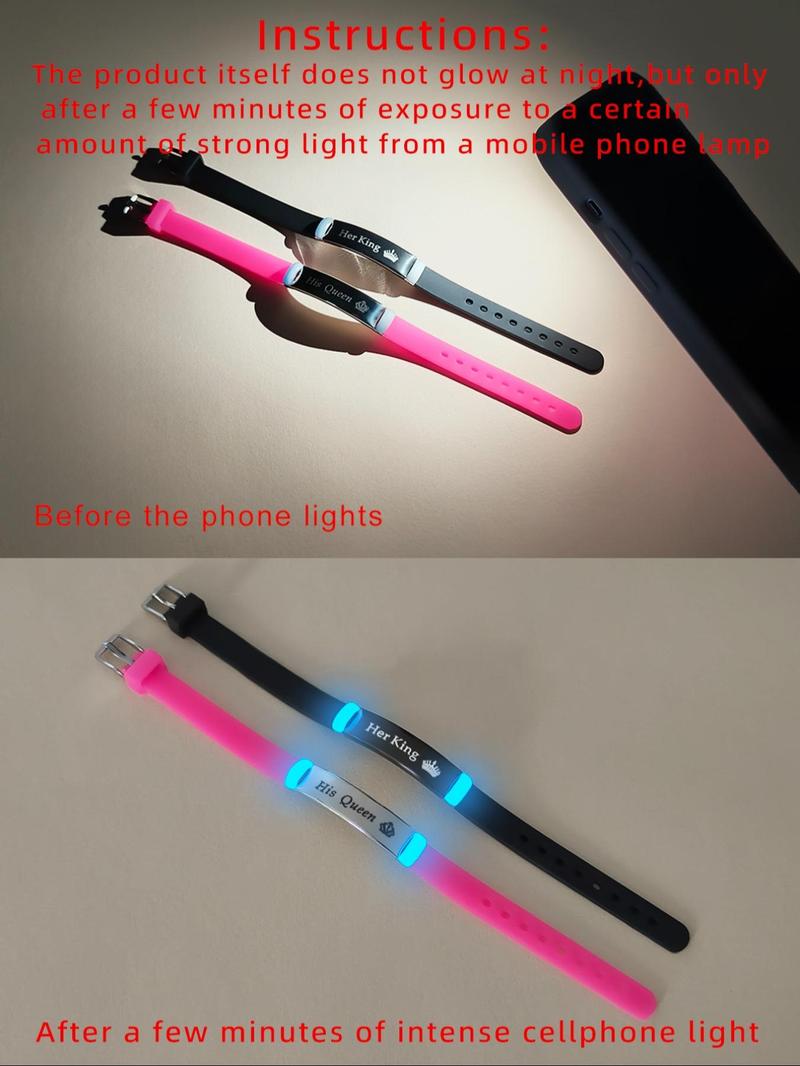 Couple Crown Pattern Luminous Couple Bracelet Set, Fashionable Glow in The Dark Bracelet for Women & Men, Trendy All-match & Exquisite Jewelry for Birthday Gift, Fashion Accessory