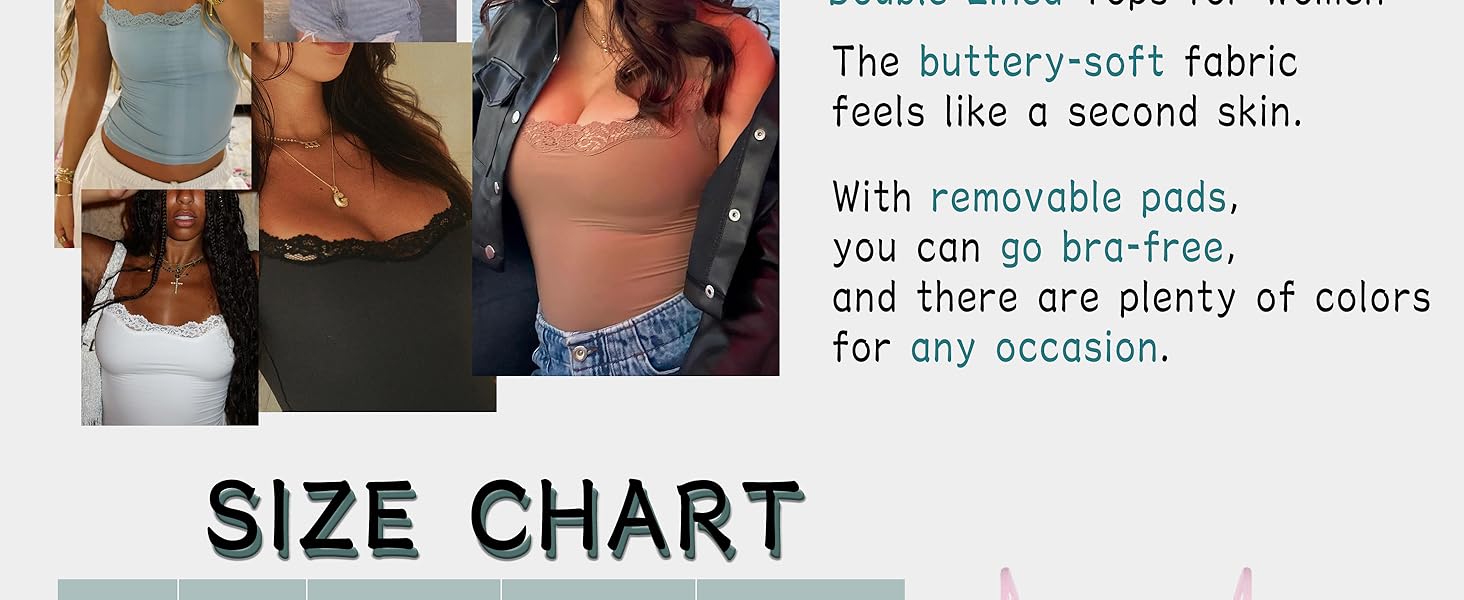 Padded Lace Cami Top Double Lined Sexy Tank Top Spaghetti Strap Club Party Shirt