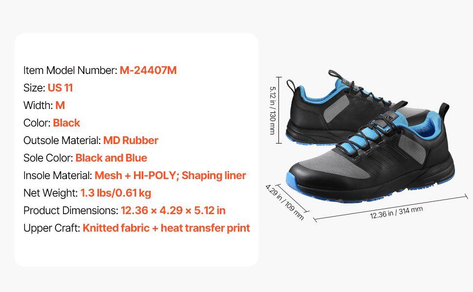 VEVOR Cross Training Shoes M Width Sneakers US Size 11 Wide Toe Box Shoes Black