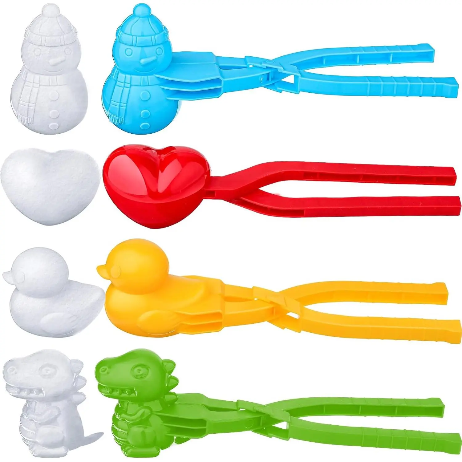 4 Pieces Winter Snow Toys Kit Snow Ball Maker Shape Snowball Maker Outdoor Winter Beach Toy  Outdoor Activities(Dinosaur, Heart, Duck, Snowman) New model