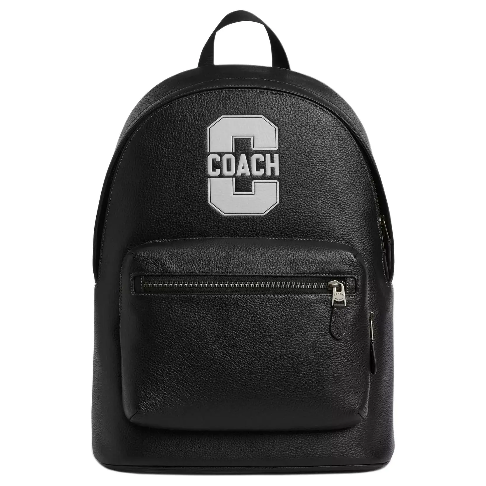 COACH Pebbled Leather Backpack for Men – Large Size with 32-Letter Embroidered Hardware in Black