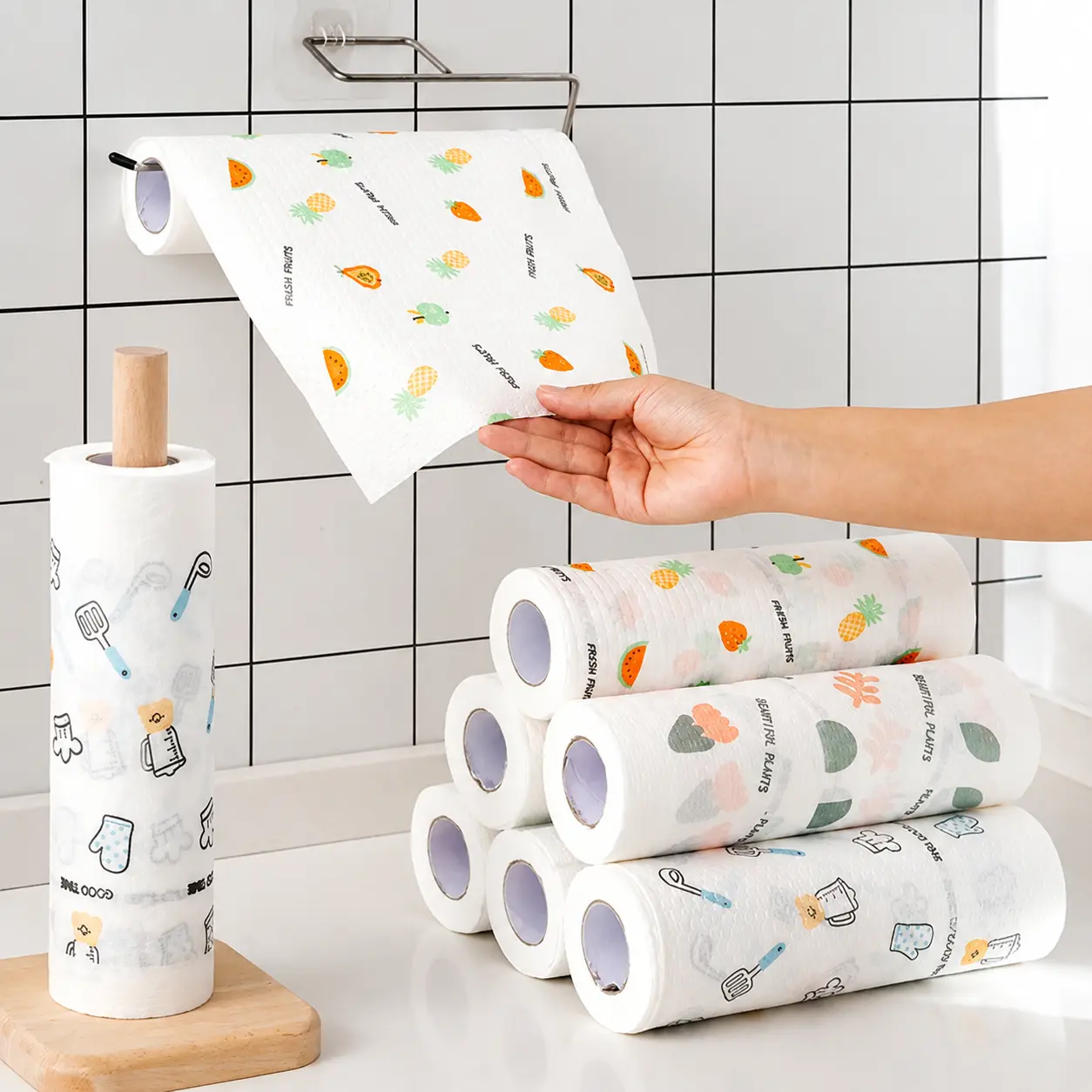 100Pcs/Roll Reusable Kitchen Cleaning Cloth Roll, Super Absorbent Dish Towels, Washable Lazy Wipes for Kitchen Countertops, Dishes and Household Cleaning