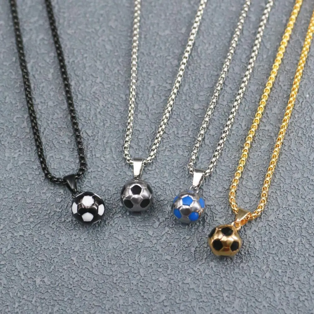 Men's Football Pendant Necklace in Stainless Steel, Sporty Hip Hop Chain for Soccer Fans, Waterproof and Non-Tarnish Casual Jewelry, Male, Sweat-Proof