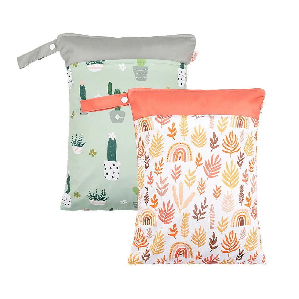 2pcs Wet Bags Waterproof Reusable Wet Dry Bag with Two Zippered Pockets Travel Beach Pool Daycare Yoga Gym Bag for Baby Cloth Diaper,Swimsuits,Wet Clothes