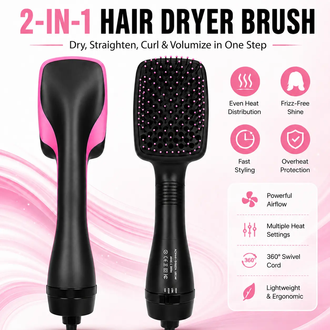 2-in-1 Hair Dryer Brush, Hot Air Brush for Curling & Straightening, Volumizing Blow Dryer Brush for Fast Styling#SummerVibes