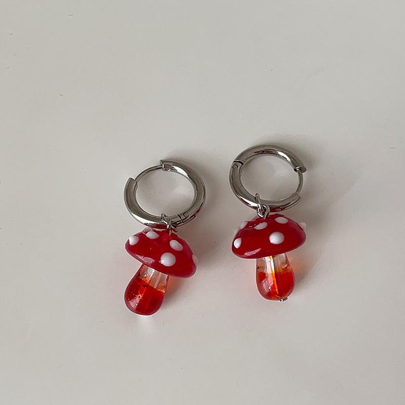 Minar Funny Contrast Color Coloured Glaze Crystal Mushroom Hoop Earrings for Women Silver Plated Metal Holiday Casual Jewelry