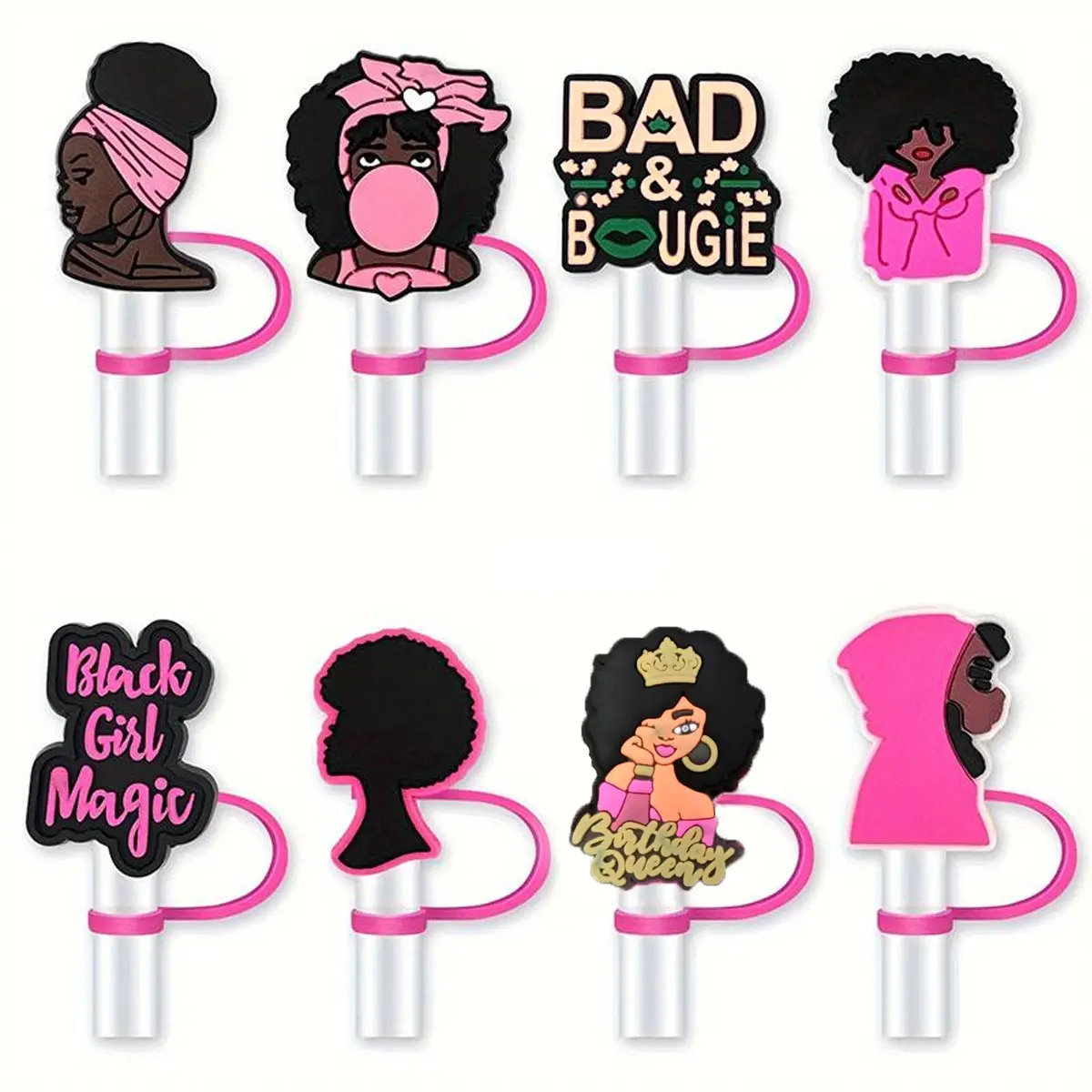 8pcs, Reusable Straw Covers, Cartoon Straw Sleeves, Silicone Straw Tip Protector, Straw Toppers, Fun Party Decoration, Drinkware Gifts for Mom