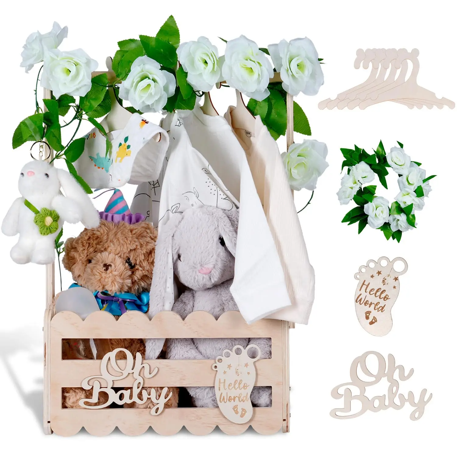 Efluky Classic Hangable Wooden Crate with Handle - Built-in Hanging Rack, Multifunctional Home Organizer Storage Basket, Nursery Baby Clothes Holder, Newborn Baby Shower Gift