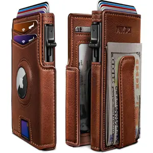miyozi Slim Magnetic Flip Metal Pop Up Card Holder Compatible With AirTag Tracker, RFID Blocking Wallet With Money Clip & 10 Card Slots, Lightweight Daily Card Organizer Packaged In Gift Box For Men Holiday Gifting