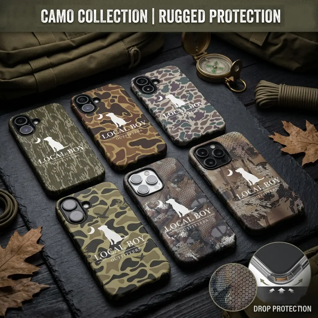 Vintage Local Boy Camo Smartphone Case - Durable Cellphone Shell, Duck Hunting Accessory, Southern Boy Cover, Bottomland Camo Gift for iPhone 16,16e,15,14,13,12,11 Handheld Devices