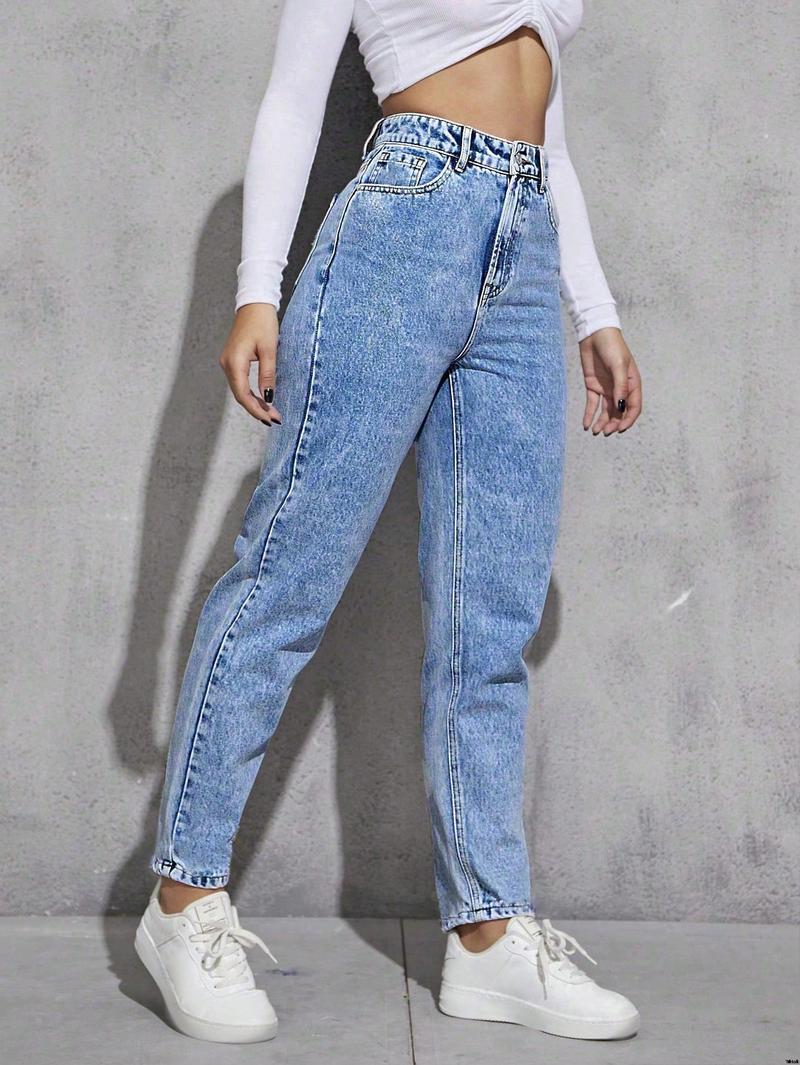 Jeans version mom high waist solid color high waist SHEIN