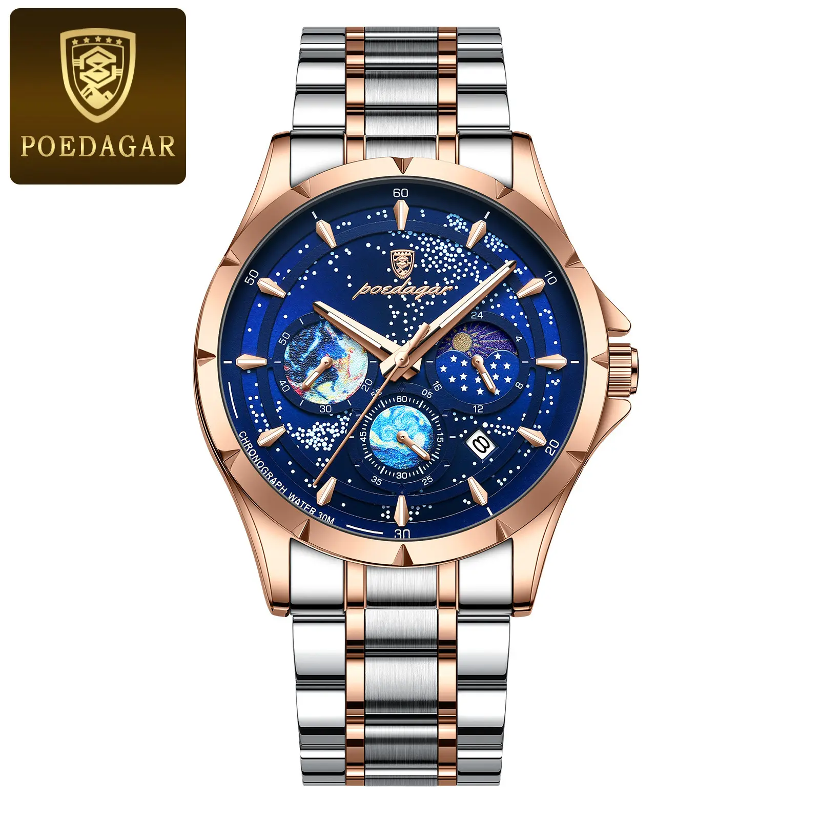 916 rose gold blue dial steel band model